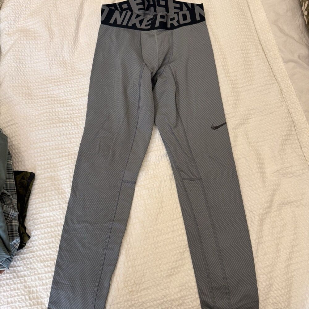 Nike Pro Dri-Fit Grey Compression Athletic Pants Men's Large Activewear
